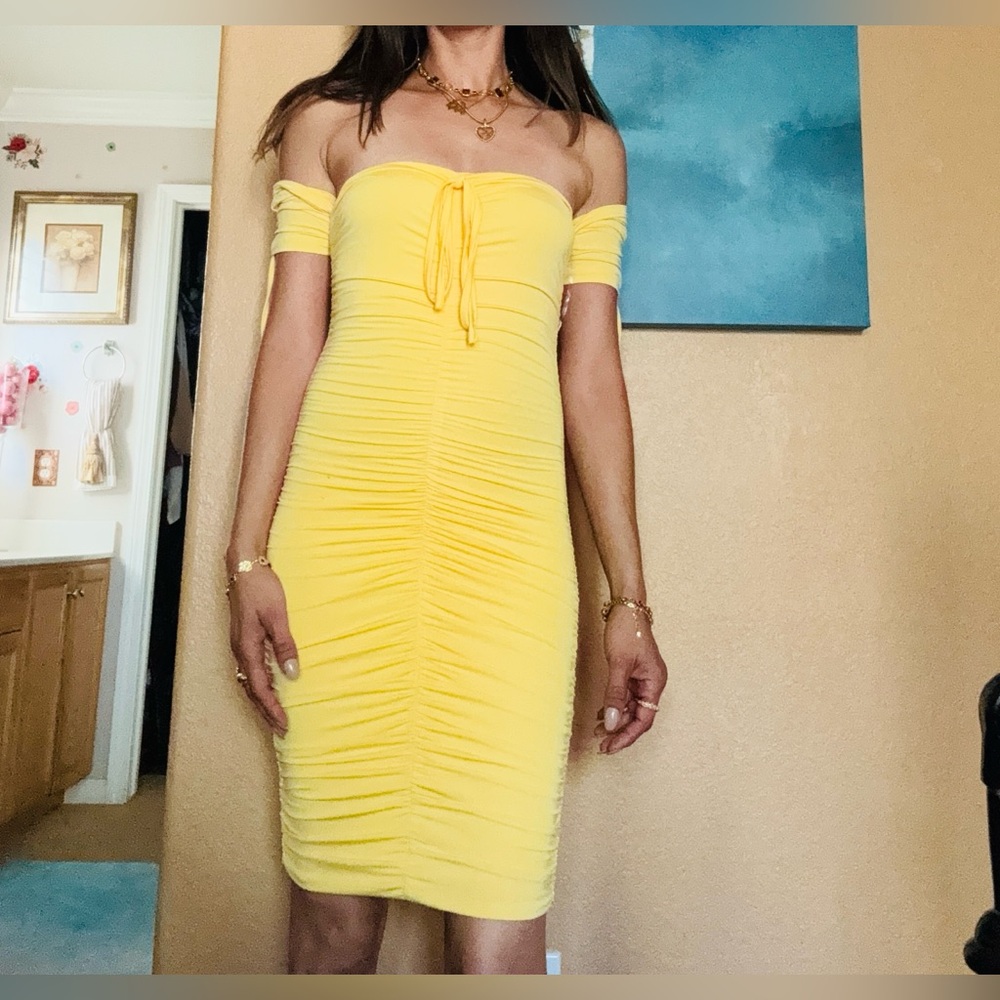 Fashion Nova Strapless Yellow Dress